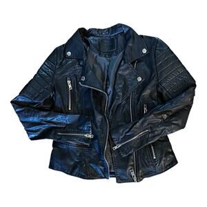 Blank NYC Womens S Black Faux Leather Full Zip Moto Jacket Biker Vegan Grunge